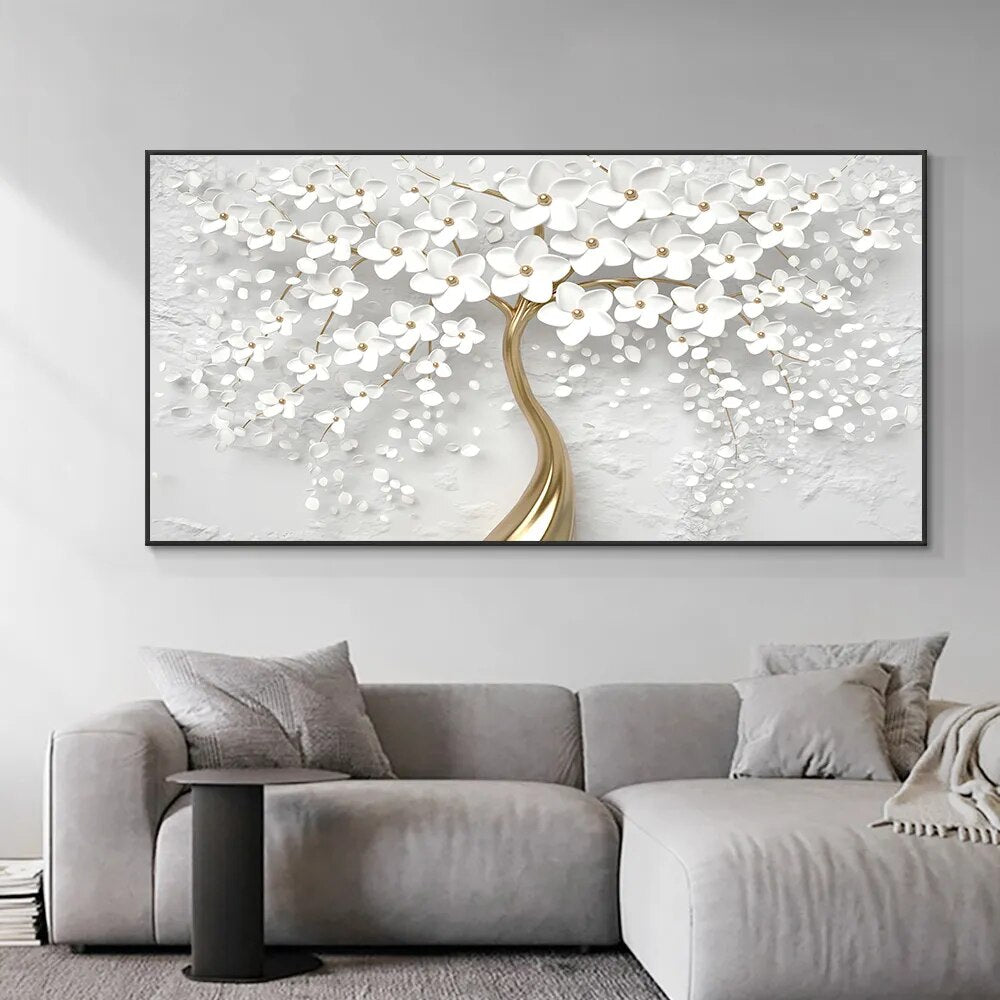 Abstract 3D White Flowers Canvas Painting-Painting-Arlik interiors