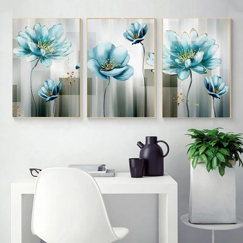 Abstract Blue Flower Canvas Painting-Painting-Arlik interiors