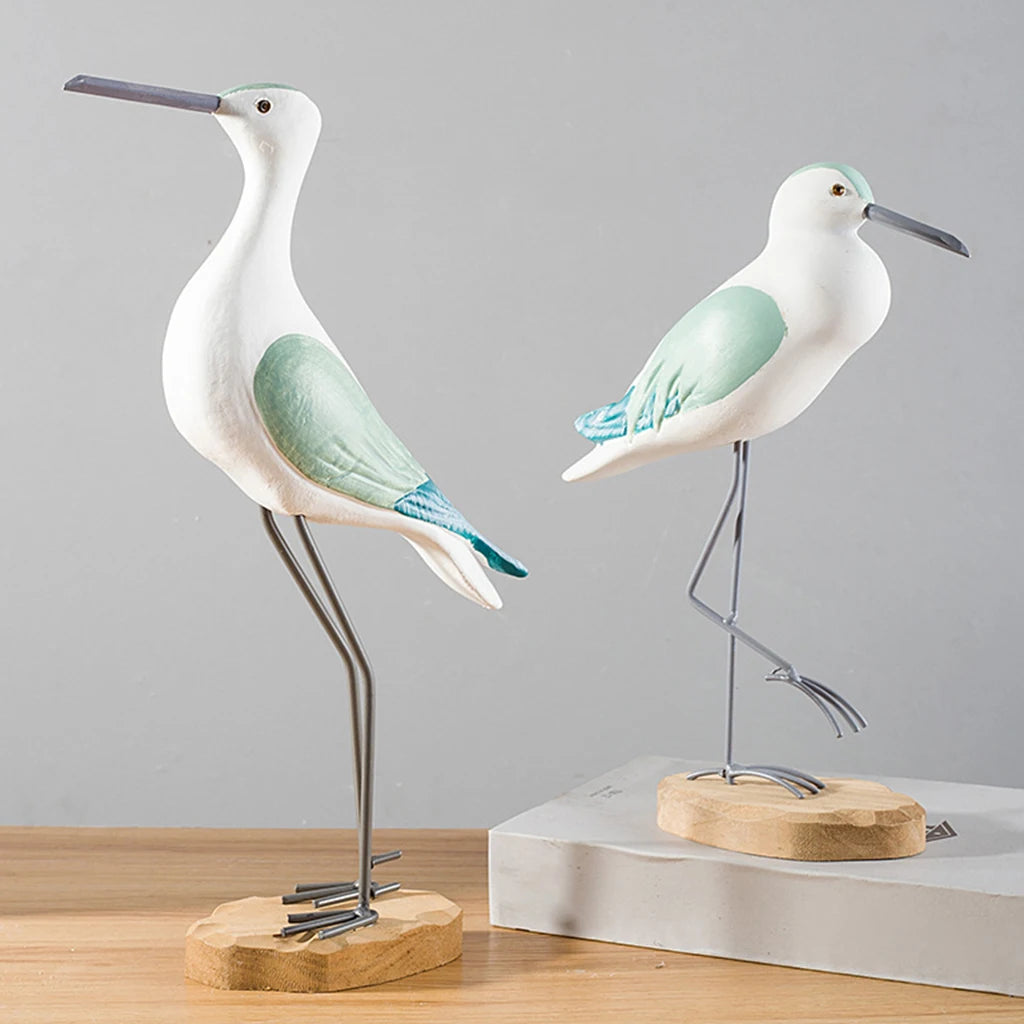 Wooden Desktop Seagull Miniature Figurines Garden Sea Bird Statue Decor
