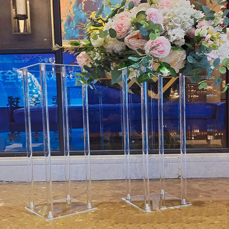 Transparent Square Flower Stand Dessert Table Centerpieces