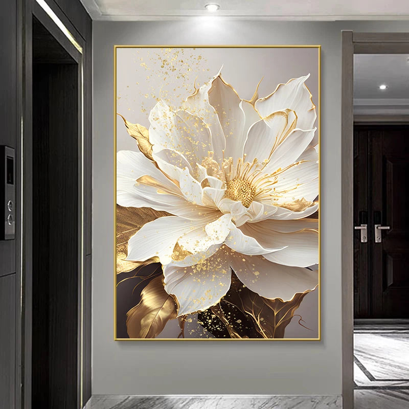 Gold Leaf Artificial Flowers Decorative Paintings Canvas Wall Art
