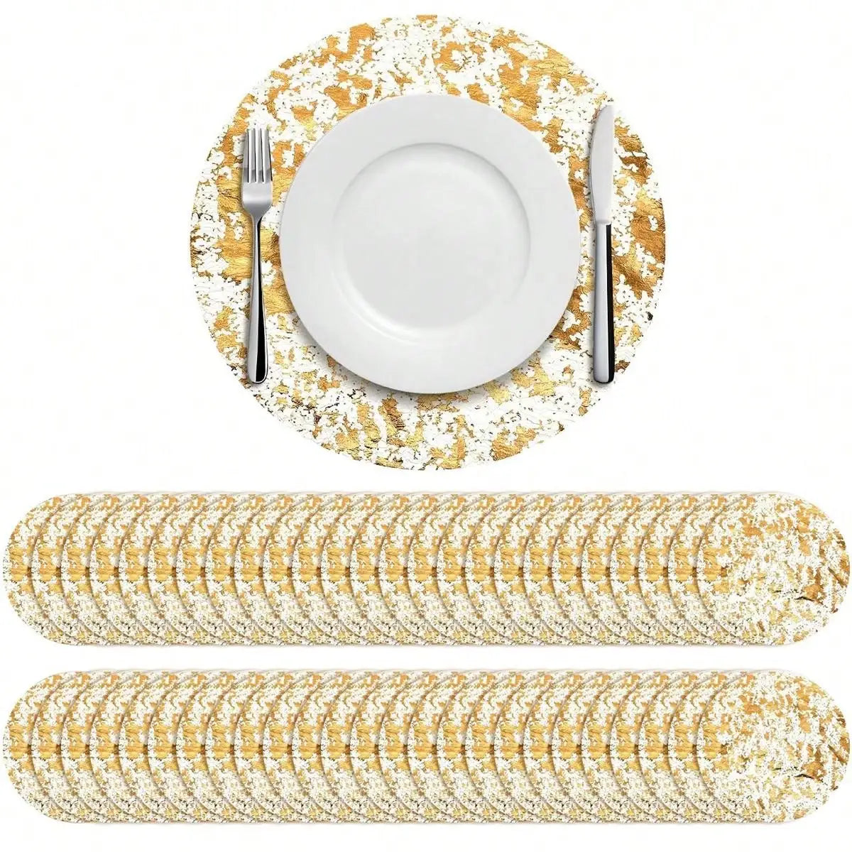 Disposable Gold Color Placemats Set Mesh Pressed Table Mats for Home Decoration