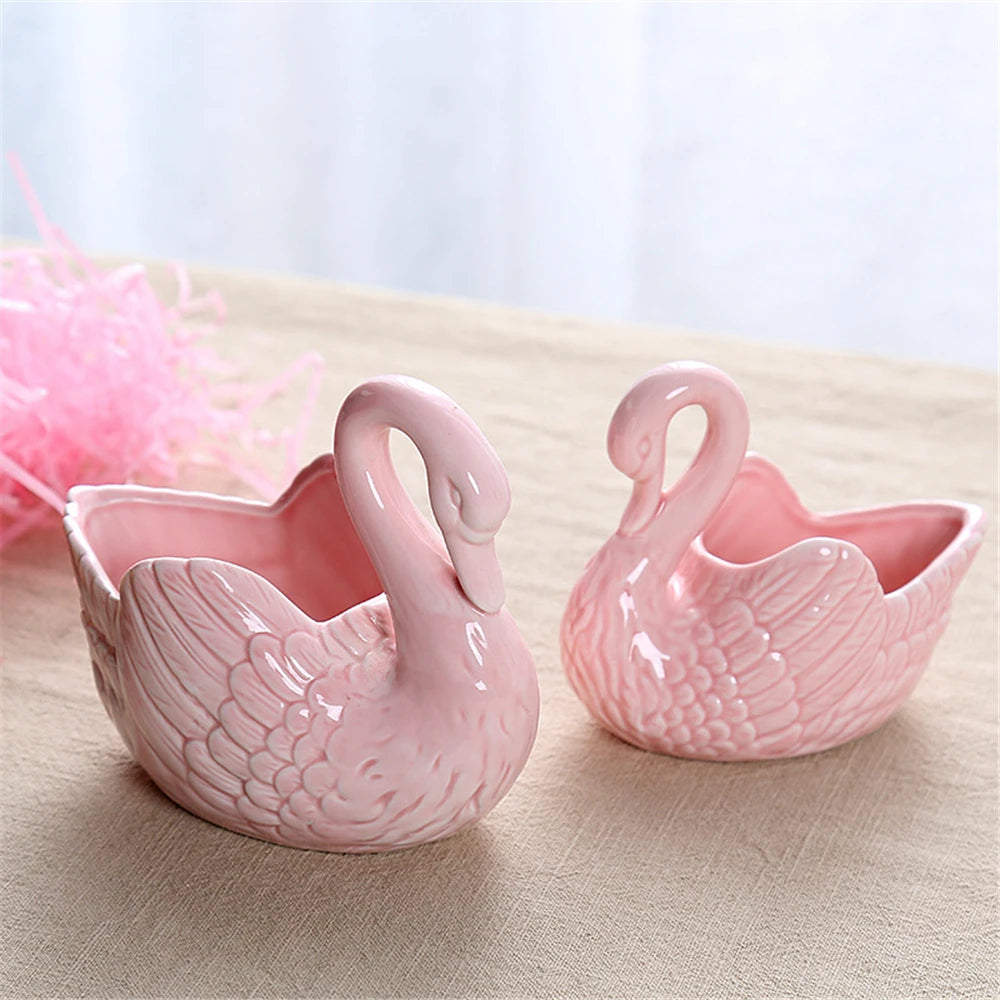 White Pink Blue Swan Ceramic Ornaments Decoration Desktop Home Decor