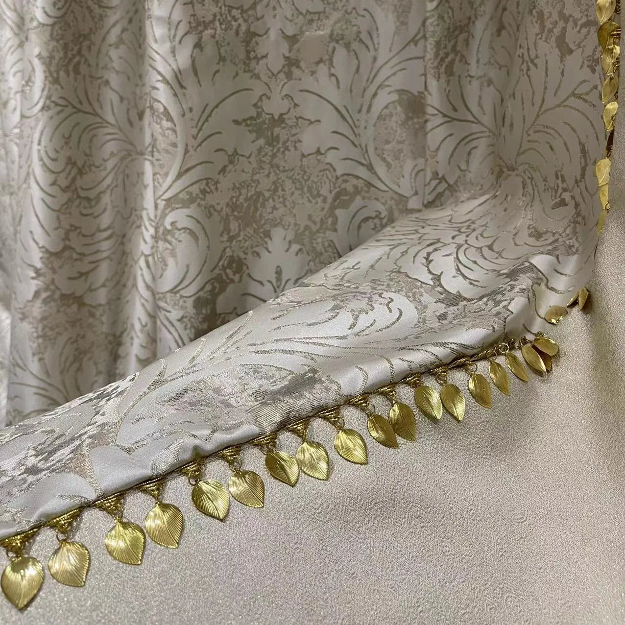 Custom Size French Gold Jacquard Luxury Curtains for Living Room And Bedroom
