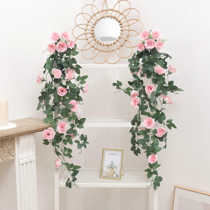 Rose Artificial Flowers Vine Hanging For Wedding Garland White Pink Home Decor