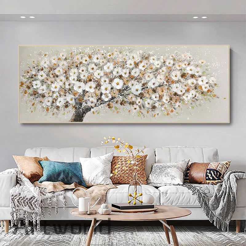 Original Colorful Apricot Tree Flowers Oil Painting Modern Abstract Wall Art Picture Canvas Painting for Living Room Home Decor-Arlik interiors