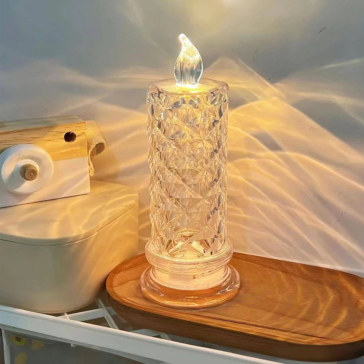 Led Candle Light Rose Pattern Projection Simulation Flameless Candle
