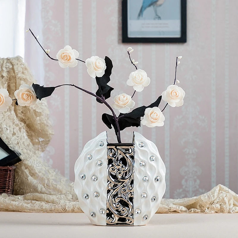 Modern Ceramic Vase  White And Silver Flower Vases