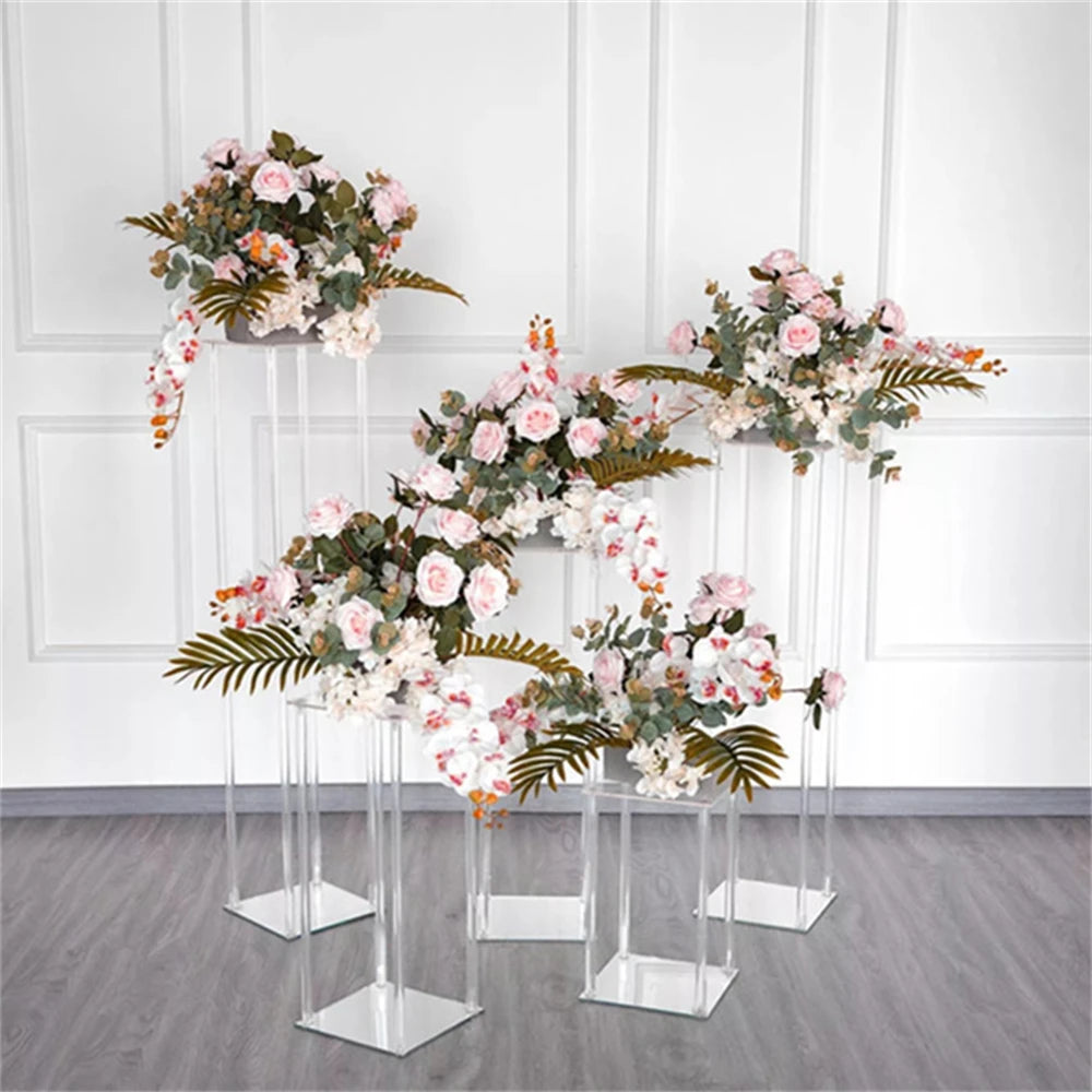 Square Transparent Wedding Table Centerpiece Crystal Acrylic Flower Stand