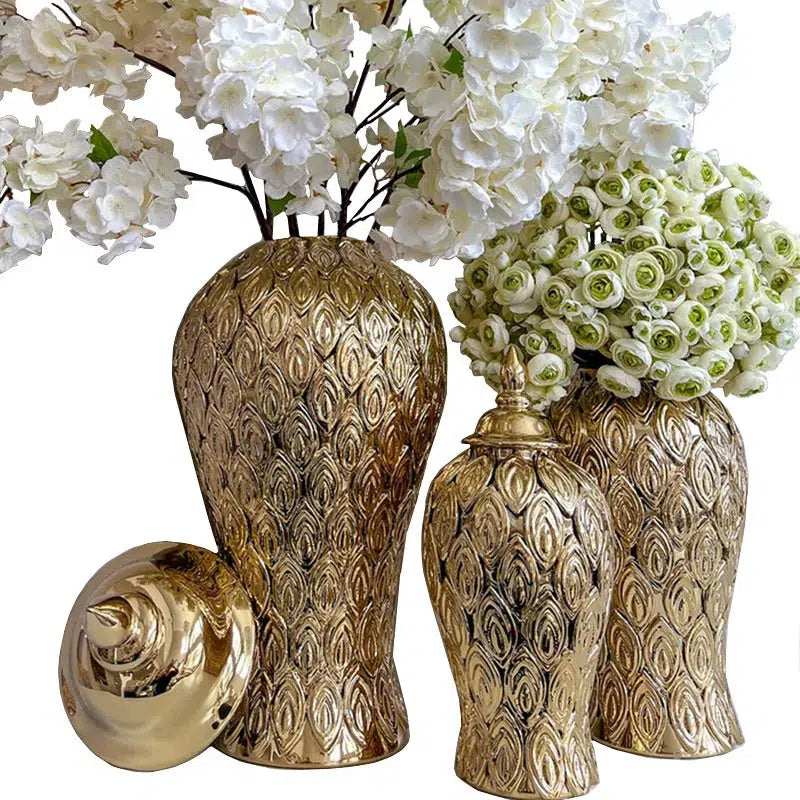 Gold Ceramic Vintage Flower Vase Decorative Ornament-Vase-Arlik interiors