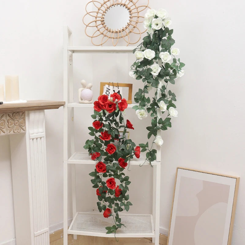 Rose Artificial Flowers Vine Hanging For Wedding Garland White Pink Home Decor