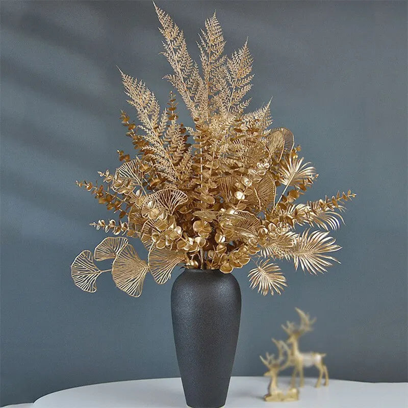 Artificial Holly Golden Simulation Palm Leaves Flower Arrangement Decoration