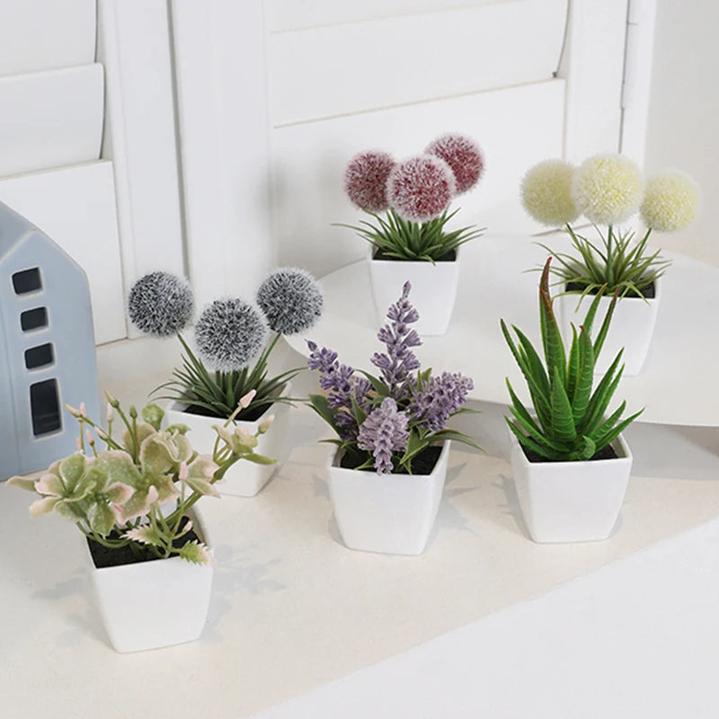 6 Pots Sets  Home Decoration Mini Evergreen Artificial Plant Small Potted Plants