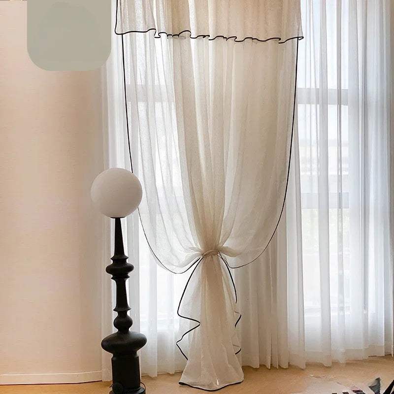 Retro Cream Linen White Tulle Sheer Curtains for Living Room