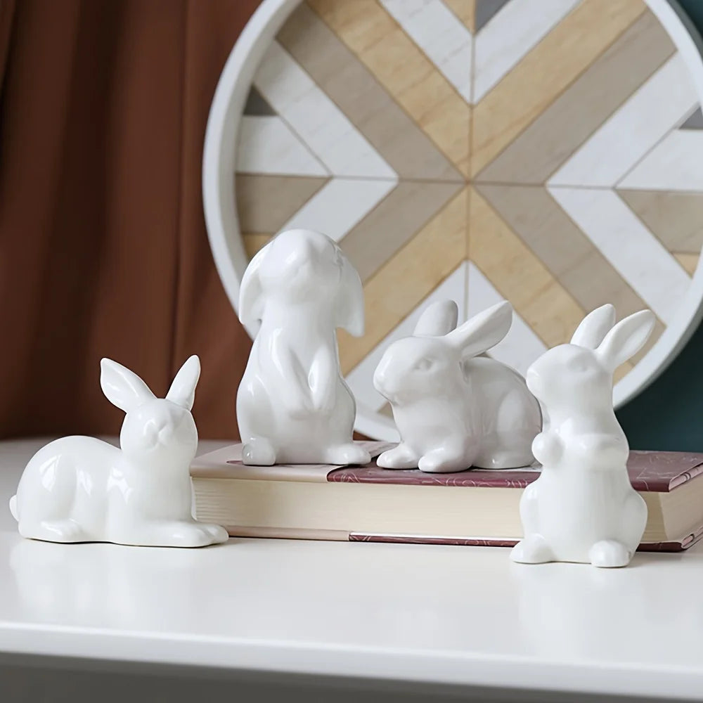 1Pcs Easter Hare White Rabbit Easter Ceramic Rabbit Figurines Decor