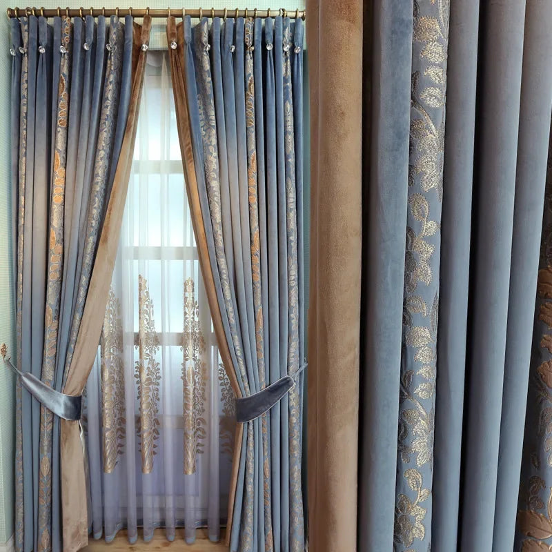 Luxury Velvet Embroidered Blackout Curtains for Living Room And Bedroom