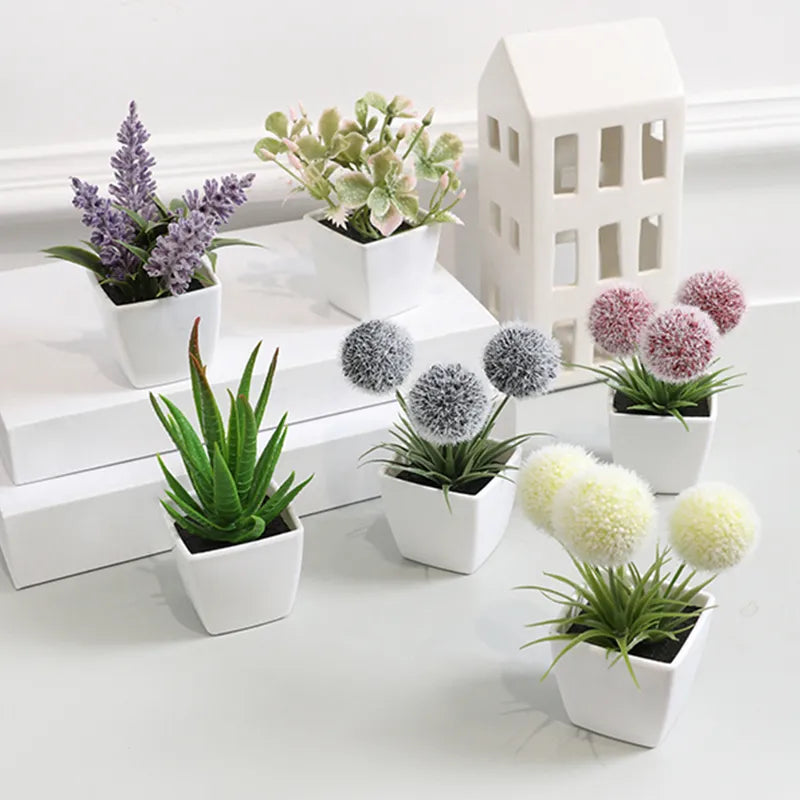 6 Pots Sets  Home Decoration Mini Evergreen Artificial Plant Small Potted Plants