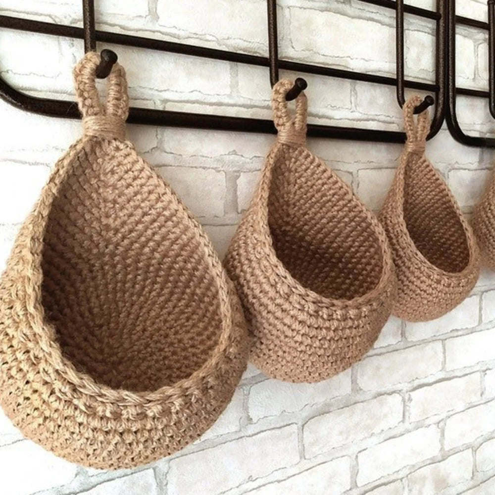 Handwoven Hanging Wall Vegetable Fruit Basket Organizer Decor for Kitchen
