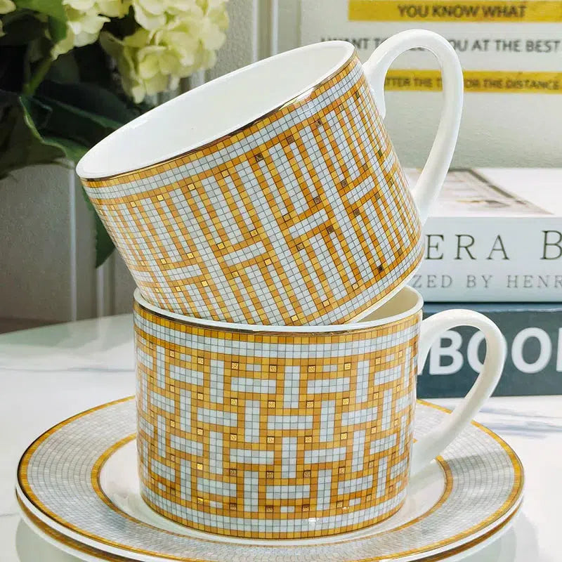 Classic Mosaic Tea Cup And Saucer Set-Mug-Arlik interiors