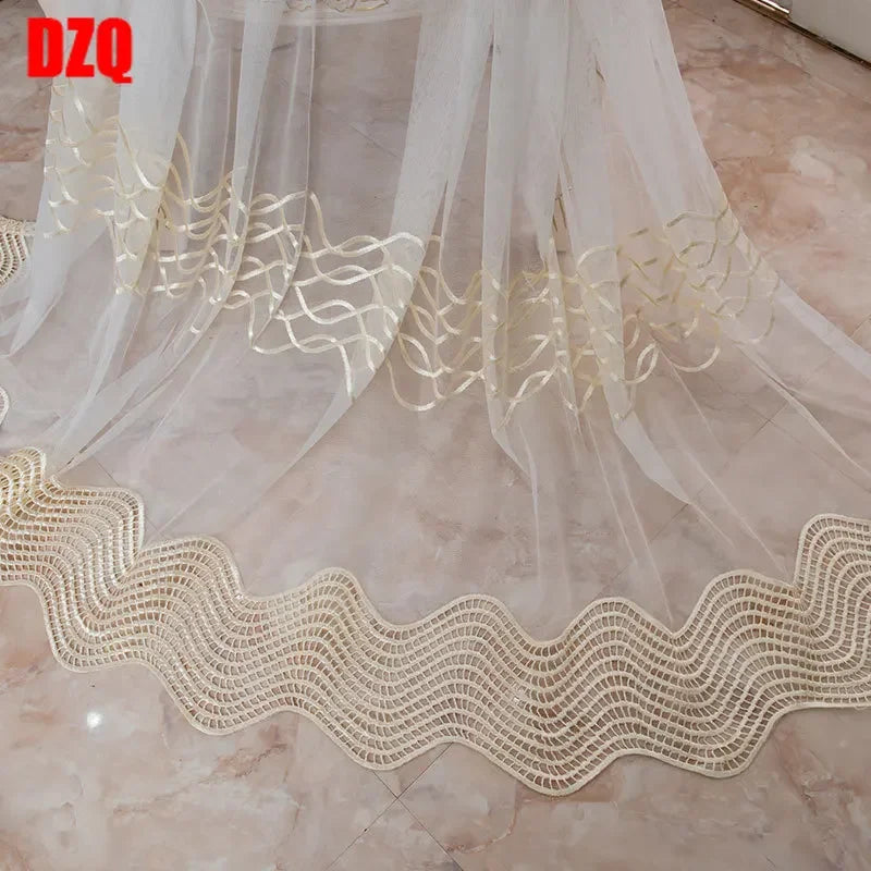 Geometric Embroidery Tulle Curtains for Living Room Modern Luxury Sheer Curtains