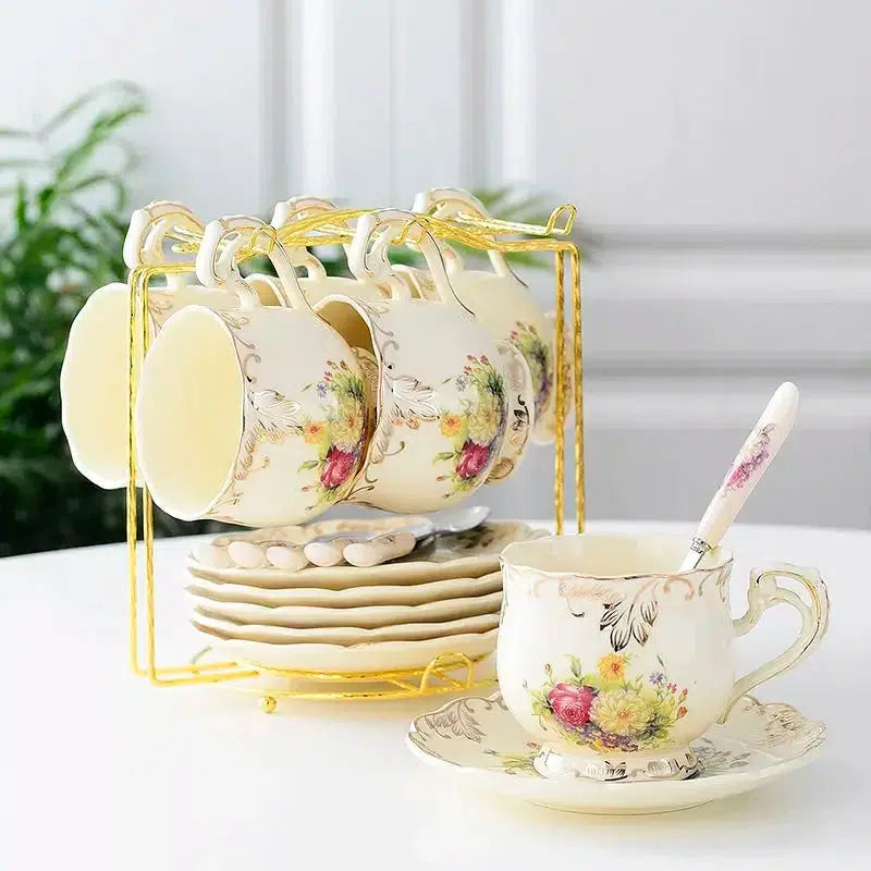 1set Ceramic Hand Painted Coffee Cup With Dish And Spoon-Mug-Arlik interiors