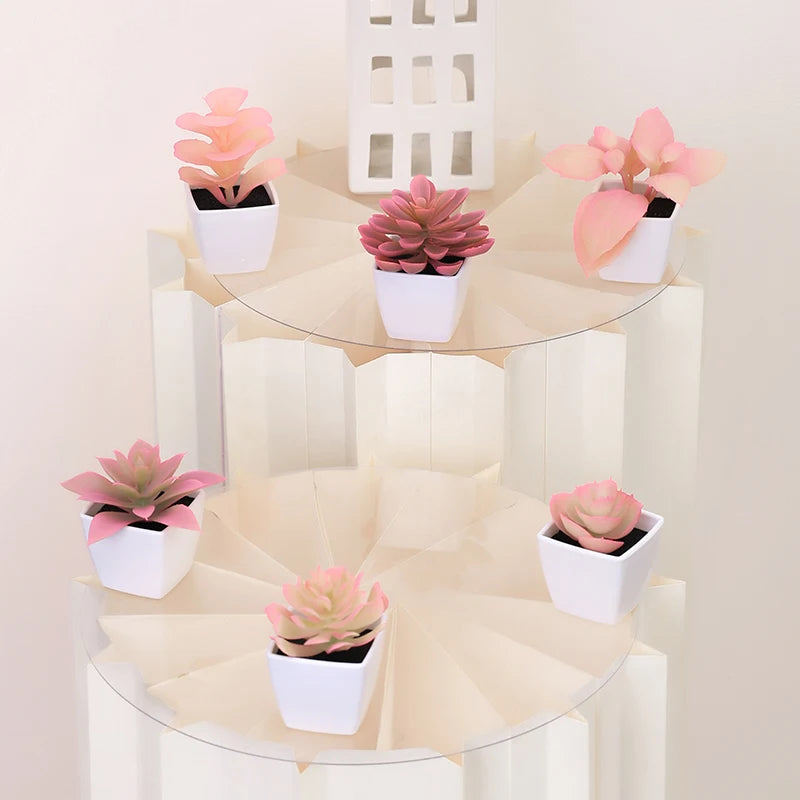 6 PCS Sets Home Desktop Decoration Mini Pink Artificial Potted Flowers