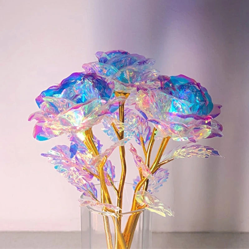Colorful Luminous Rose Artificial Flowers Gold Foil Rose Rainbow Simulation Flower