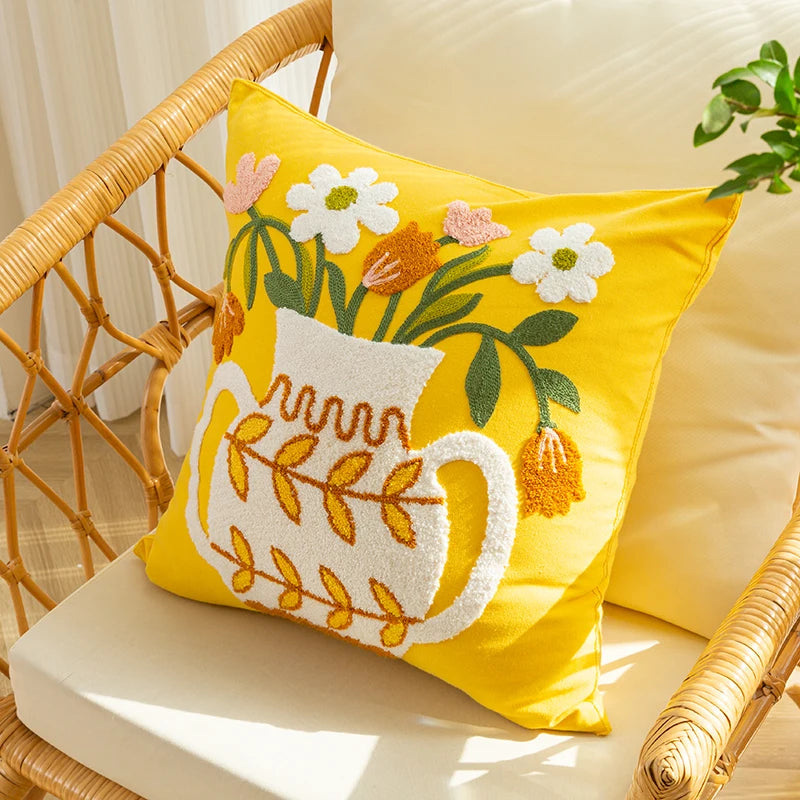 Elegant Yellow Flower Vase Cushion Cover-Cushion cover-Arlik interiors