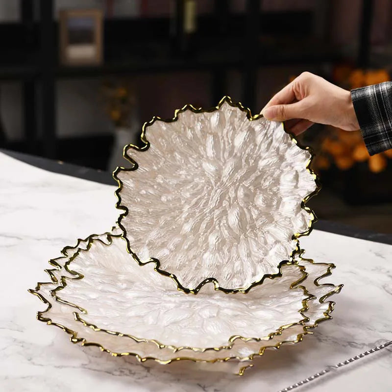 Gold Stroke Glass Plates  Desktop Fruit Plates Kitchen Dessertware