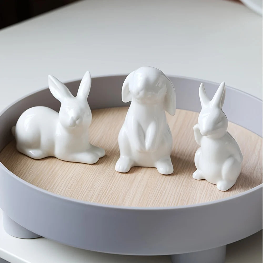1Pcs Easter Hare White Rabbit Easter Ceramic Rabbit Figurines Decor