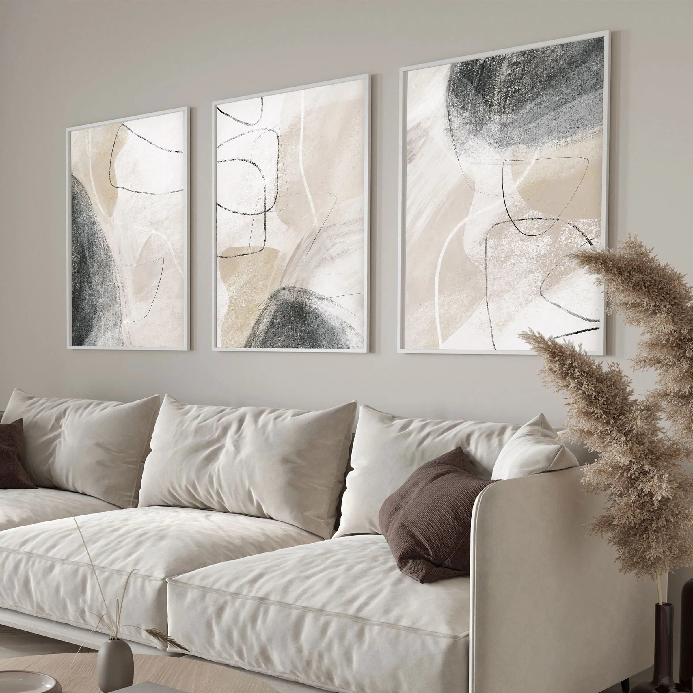 Beige Black And Grey Canvas Paintings-Painting-Arlik interiors